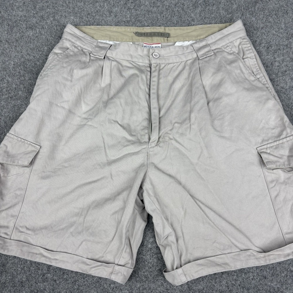 Vintage Bugle Boy‎ Cargo Shorts Mens 34 (Fits 32) Khaki Utility Outdoor Hiking